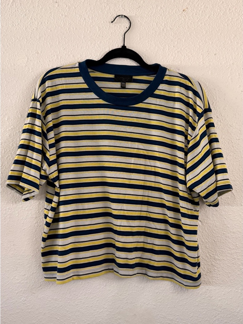 Topshop Yellow, Navy & White Striped Boxy Tee